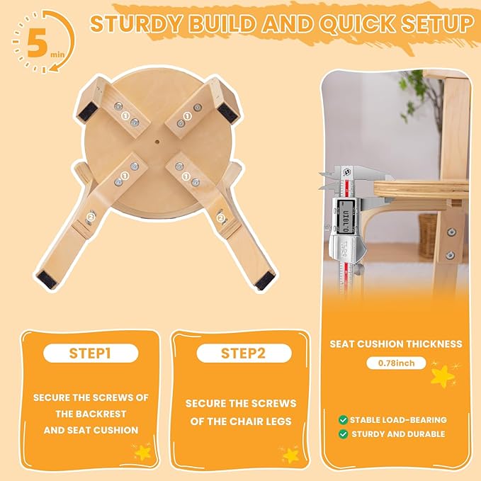 Swegrow Wooden Kids Chair, Toddler Chair for Table, Kids Stackable Chairs, Kid Wooden Furniture for Family/Playroom/Classroom(Set of 2-Natural Wood)