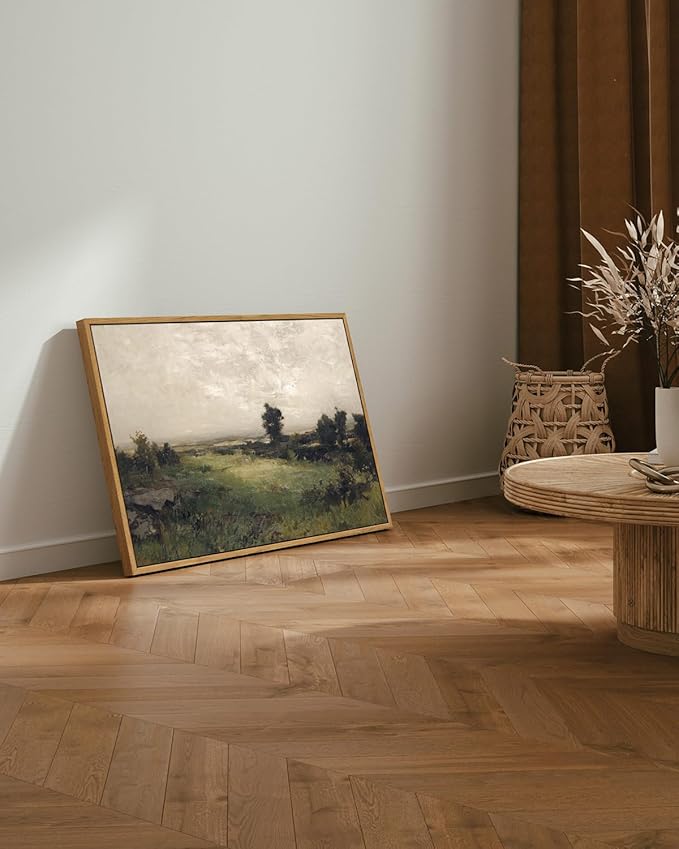 InSimSea Framed Canvas Wall Art Vintage Decor, Landscape Wall Art Room Decor, Large Classical Scenery Valley Grassland Paintings Wall Decor, Home Decor for Living Room Bedroom Office, 16"x24"