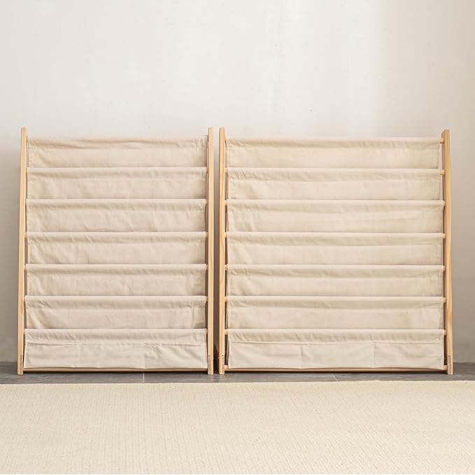 7 Tier Wooden Kids Bookshelf Book Holder Natural Wood Book Rack Storage Bookshelf for Kids Room Study Room Play Room Toy Storage Organizer (W: 29.52")