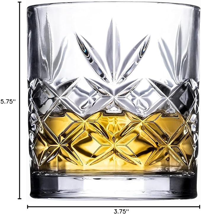 Royalty Art Whiskey Glasses - Set of 4 Premium Crystal Tumblers with The Distinctive Kinsley Design - Perfect for Bourbon, Scotch, Whiskey, and Cocktails - Ideal Gift for Enthusiasts 10.6 oz
