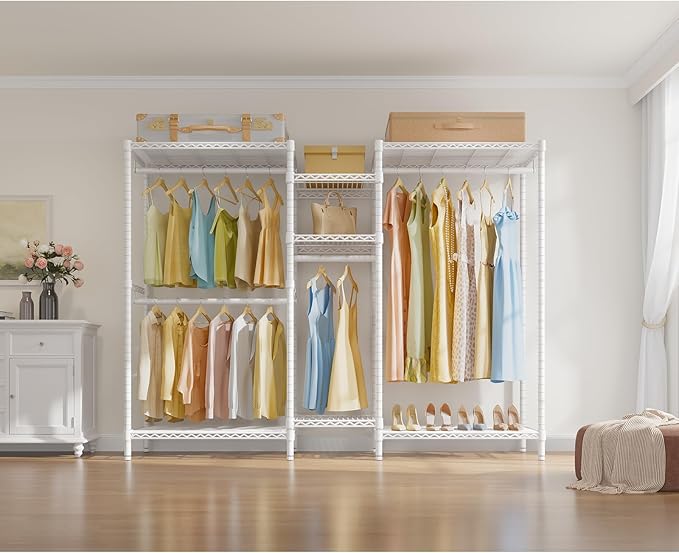 VIPEK L6 Heavy Duty Clothes Rack L Shape Clothing Rack 5-Tier Wire Garment Rack Freestanding Closet with 7 Adjustable Shelves & 4 Hanging Rods, 42" L x 42" W x 76.4" H, Max Load 850LBS, White