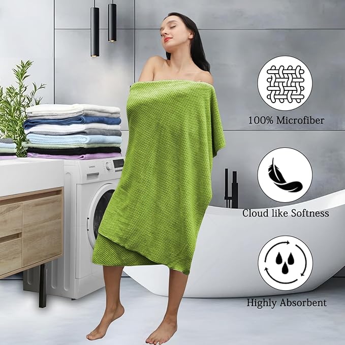 Extra Large Bath Towels Set 35x70 Inches - Olive Green Luxury 600 GSM Oversized Bath Sheet Towel,Ultra Soft Microfiber - Quick Dry,Highly Absorbent Shower Towels Spa Hotel Bathroom Towel Set (4-Pack)