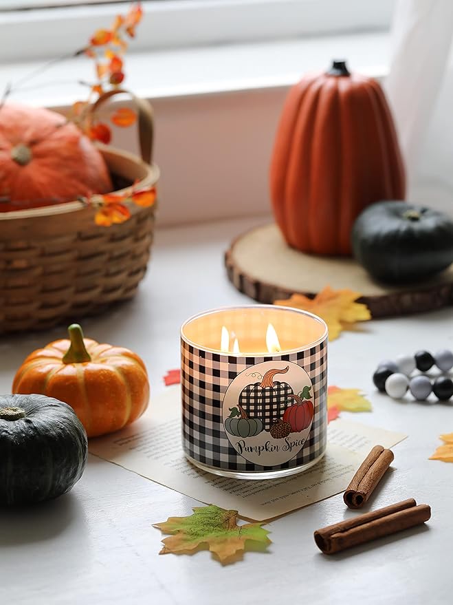 Pumpkin Spice Scented Autumn Candle - Large 3 Wicks, 14 oz