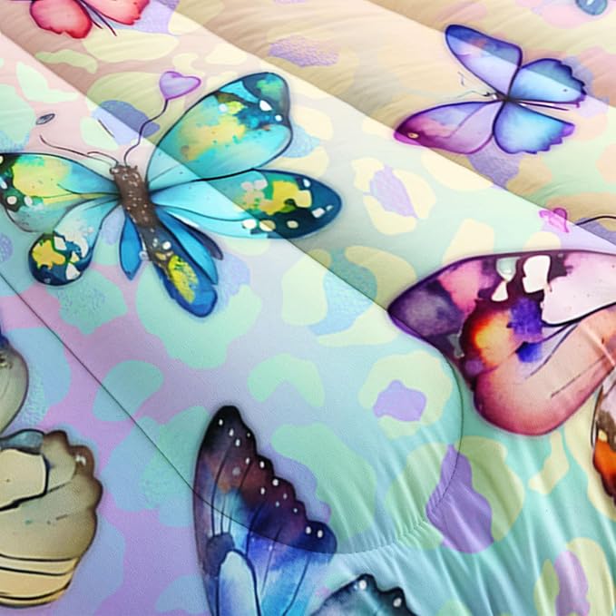 Kids Comforter Set Butterfly Printed Pattern Bedding Set with 1 Comforter and 2 Pillowcases for Girls Boys Bedroom All Season(Butterfly0 Twin)