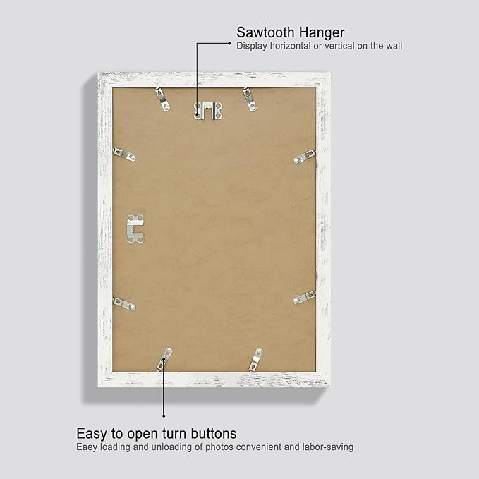 10x14 Picture Frame Set of 4 with Tempered Glass, Distressed White Frame Display 8x12 Picture with Mat or 10 x 14 Without Mat, Wood Rustic Photo Frames for Horizontal or Vertical Wall Mounting