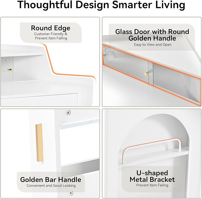 Merax Corner Vanity Desk with Mirror and Lights and Stool, White Makeup Vanity with Folding Mirror & Adjustable Light, Girl Glass Top Dressing Table with Side Storage Cabinet & Drawers for Bedroom