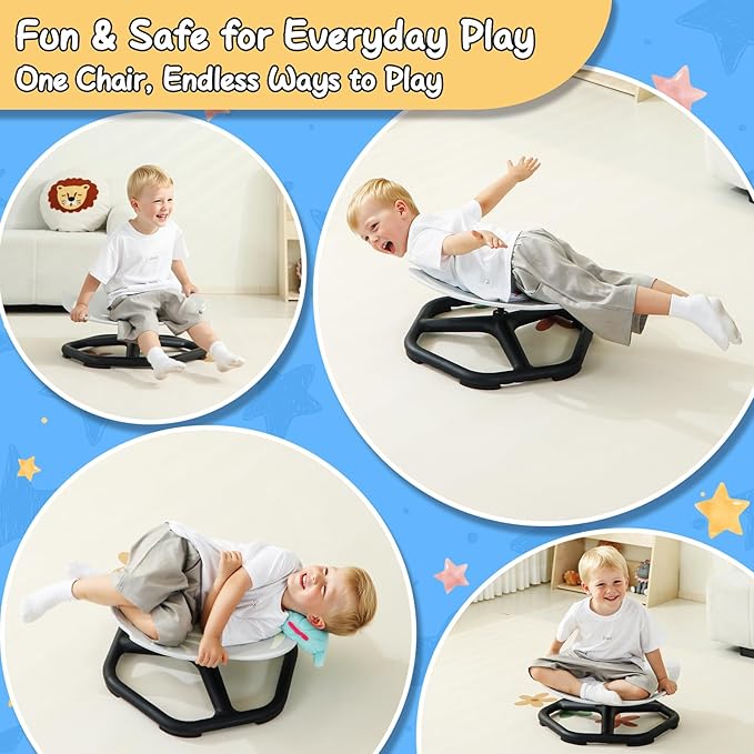 Glow-in-The-Dark Elephant Sensory Spinning Chair for Kids, Autism Sensory Toys, Sit and Spin Swivel Seat for Autistic Children, ADHD & Sensory Room Must Haves, Boosts Balance, Ages 3+ (Grey)