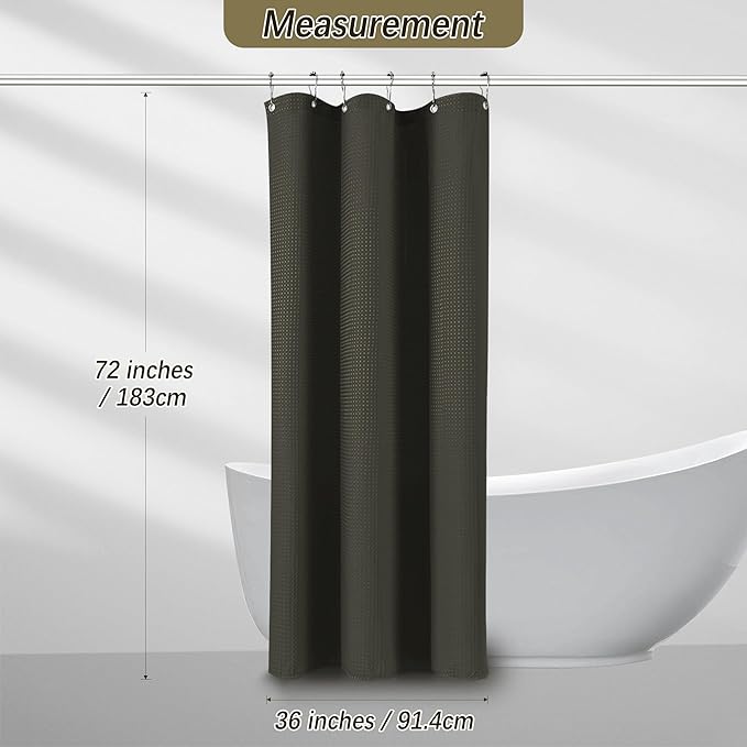Shower Curtain Waffle Weave 36 Inches Heavy Duty Stall Fabric Shower Curtain Set for Bathroom, Waterproof Weighted 256GSM Half Size Shower Curtains with 6 Hooks, 36Wx72H Brown
