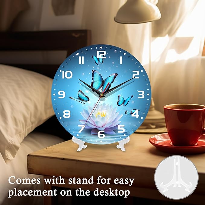 Wall Clock, 10 Inch Silent Non-Ticking Home Kitchen Decor, Battery Operated for Bathroom Bedroom Living Room Office(Magic Lotus Flower Butterfly)