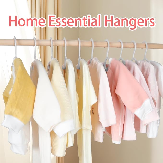 ManGotree Baby Hangers for Nursery Closet, 11''-14.5'' Adjustable Non-Slip Kids Hangers, Space Saving Stackable Plastic Hanger for Baby Toddler Children Kids Teen (20 Pack, Grey)