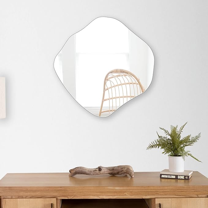 BOMINICA Irregular Wall Mirror Asymmetrical Mirror Frameless Mirror for Bathroom Living Room Entryway Bedroom, 20" x 20"