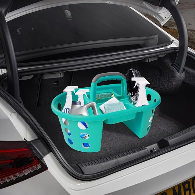 Large Shower Caddy Portable 2PC - Made in USA Plastic Jumbo Size Dorm Storage Candy Tote with Handle Shower Organizer for Bathroom, Pantry, Kitchen, College Dorm, Aqua
