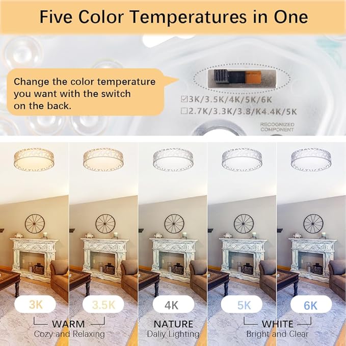 Light Fixtures Ceiling 2 Pack, 12 inch 15W 1100 Lumens Flush Mount Lights, Dimmable 3000K Warm White, ETL Listed for Kitchen, Hallway, Bedroom, Stairways (Metal Body and Acrylic Shade)
