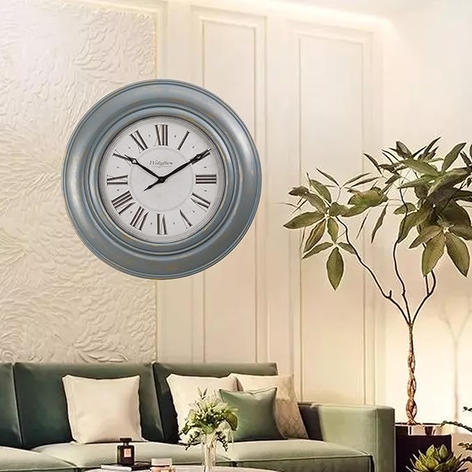 Extra Large Wall Clock, 30 Inch, Blue Bronze, Silent Non-Ticking Quartz Movement, Battery Operated, Decorative Roman Numeral, Vintage Clock Living Room, Office, Home Decor