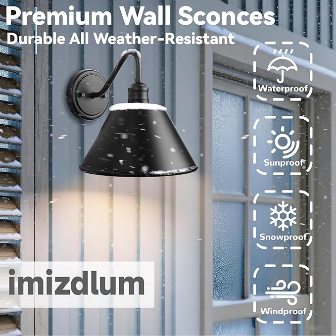 10 Inch Gooseneck Outdoor Light Fixtures, Outdoor Wall Sconces, Farmhouse Barn Light, Matte Black Wall Light Fixture, Waterproof & Anti-Rust, for Porch, Garage, Patio, Garden, 2-Pack