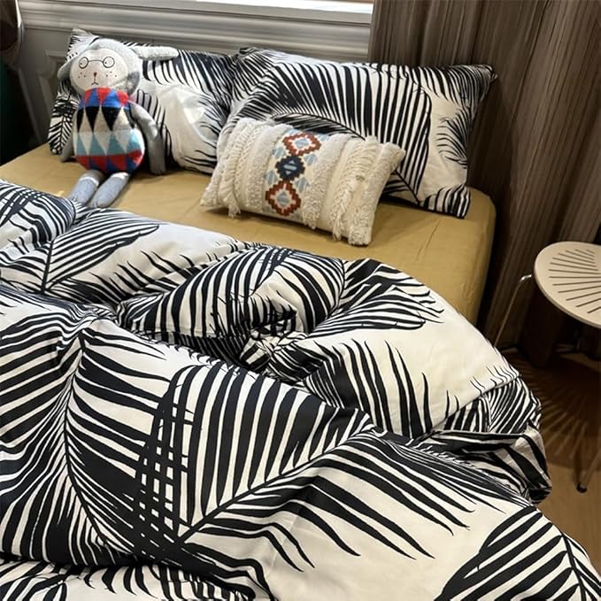 Black Palm Leaf Comforter Set King Size Ultra Soft Down Alternative 3-Piece Palm Leaf Twin Size Bedding Set Soft and Breathable Comfortable