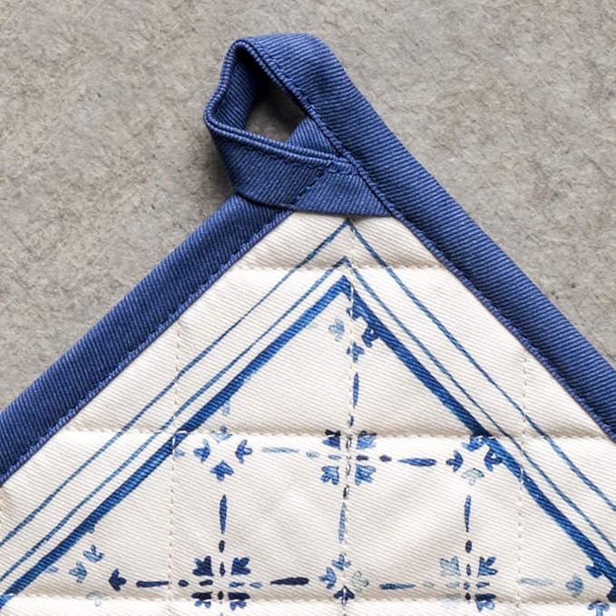 Maison d' Hermine Pot Holders 100% Cotton Heat Resistant Potholders 8" x 8" Hot Pads with Loop BBQ, Cooking, Baking, Grilling, Kitchen, Handling Hot Pans Spring/Summer (Pack of 1, Faience)