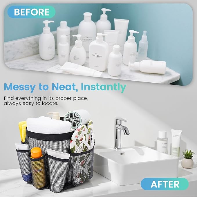 Mesh Shower Caddy Portable for College Dorm Room Essentials for Girls with 9 Pockets,Large-Capacity Shower Basket,Quick Dry Toiletry Tote Bag for Women,Outdoor Gym,Travel,Swim,Beach Camping Essentials