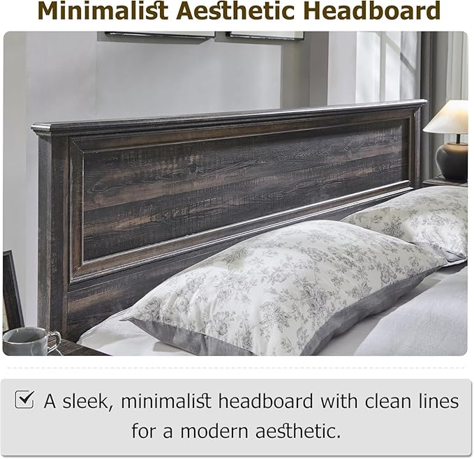 T4TREAM Farmhouse King Bed with Headboard and Storage Bench, Rustic Wood Platform Bed with 80" Storage Chest w/ 4 Large Drawer (Dark Rustic Oak)