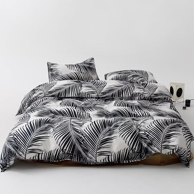 Black Palm Leaf Comforter Set King Size Ultra Soft Down Alternative 3-Piece Palm Leaf Twin Size Bedding Set Soft and Breathable Comfortable