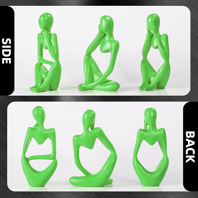 Thinker Statue Gold Decor Abstract Art Sculpture, Golden Resin Collectible Figurines for Home Living Room Office Shelf Decoration,Great Gifts Ideas (Light Green)