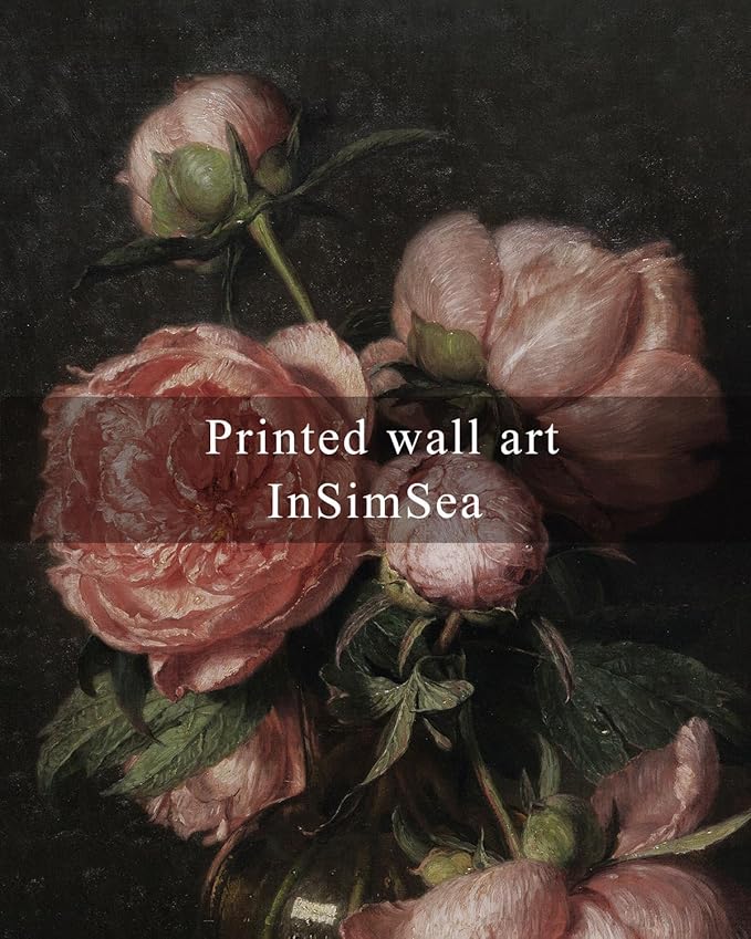 InSimSea Square Framed Canvas Wall Art, Flower Farmhouse Prints Vintage Floral Wall Art Peony Paintings Wall Prints, for Living Room Office Decor, Kitchen Bathroom Home Wall Decor 10"x10"