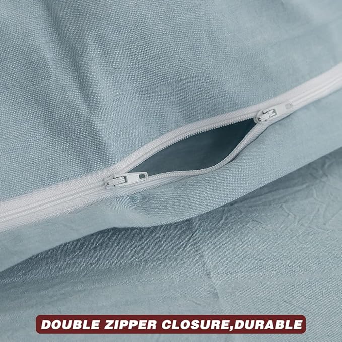 FACE TWO FACE Bedding Duvet Cover Set 3 Pieces 100% Washed Cotton Duvet Cover Linen Like Textured Breathable Durable Soft Comfy (California King, Light Blue)