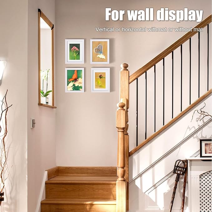 KINLINK 5x7 Picture Frame White, Solid Wood Frames with Acrylic Plexiglass for Pictures 4x6 With Mat or 5x7 Without Mat,Tabletop and Wall Display Photo Frame Set of 4