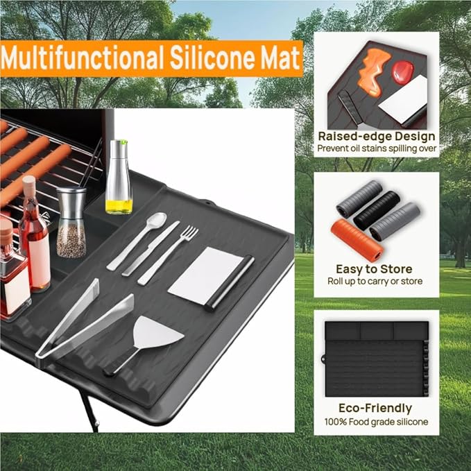 Upgrade Griddle Mat Compatible with Blackstone, Easy to Clean Silicone Grill Tools Mat, Grill Mat for Outdoor Grill, Side Shelf Mat Grill Pad (Black)