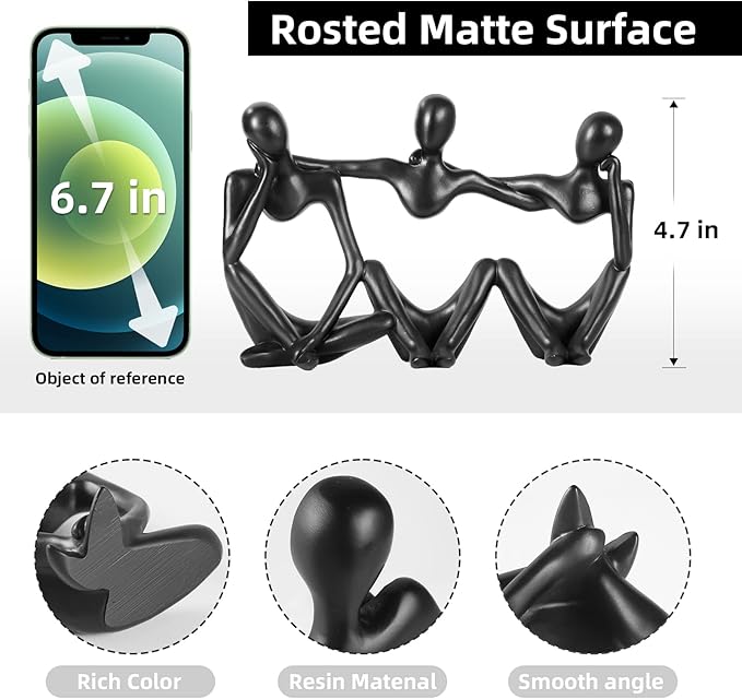 Thinker Statue Gold Decor Abstract Art Sculpture, Golden Resin Collectible Figurines for Home Living Room Office Shelf Decoration,Great Gifts Ideas (Conjoined Body-Black)