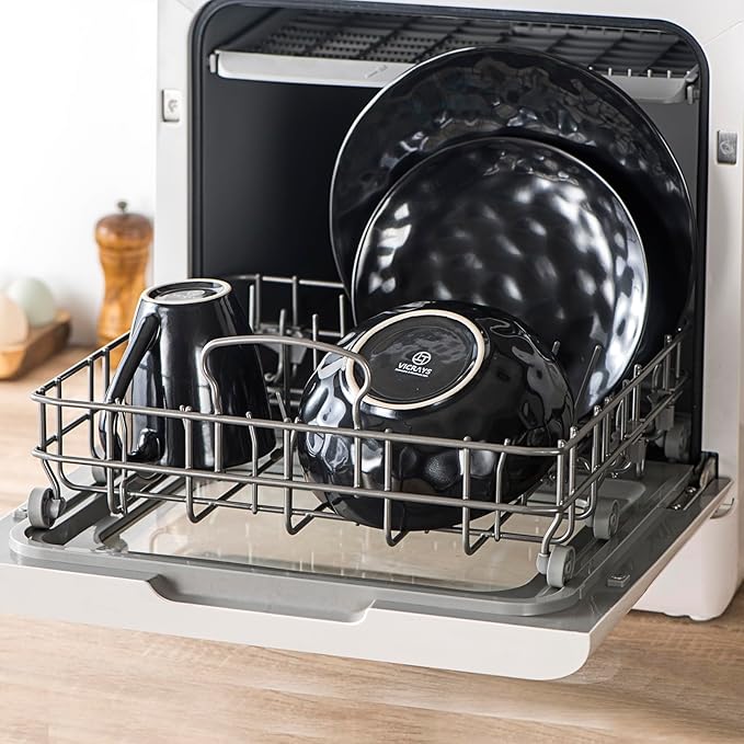 vicrays Ceramic Pasta Bowls Set, 32 Ounce Soup Bowls, Large Salad Bowls, Chip Resistant, Dishwasher Microwave Safe, Fluted stoneware Bowls for Kitchen, Serving Bowls - Set of 6 Black