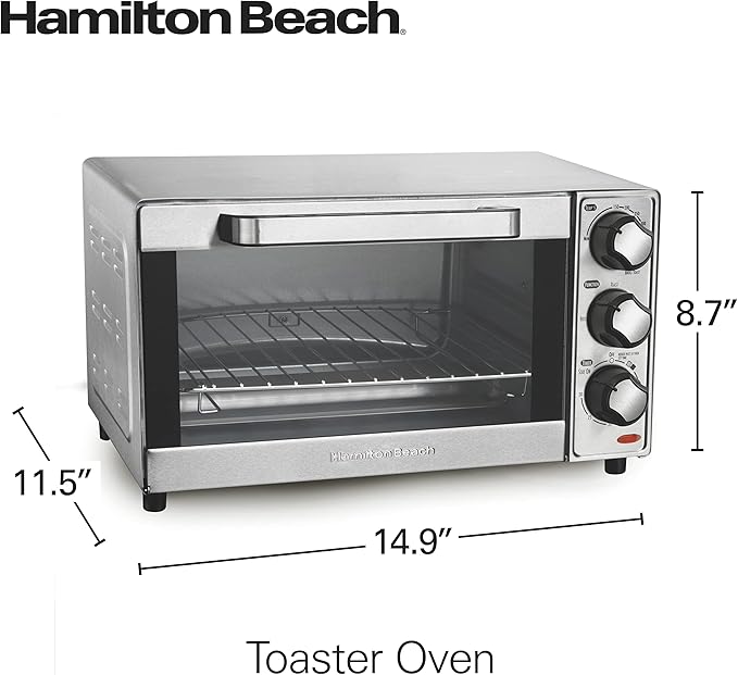 Hamilton Beach Countertop Toaster Oven & Pizza Maker Large 4-Slice Capacity, Stainless Steel (31401)