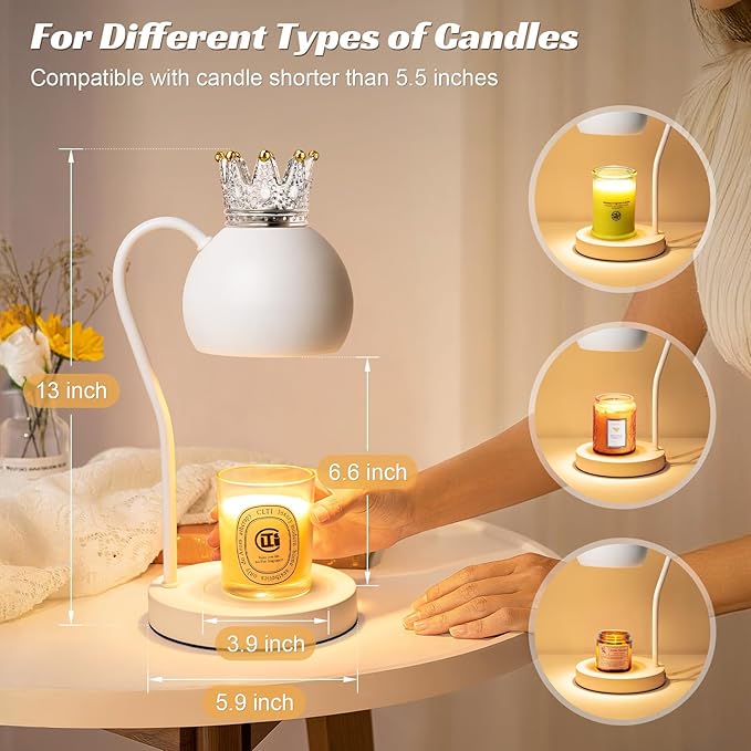 Elegant Electric Candle Warmer Lamp with Timer, Crown Design – Scented Jar Candle Melter for Home Decor, Housewarming, Birthday, and Christmas (Includes 2 Bulbs)