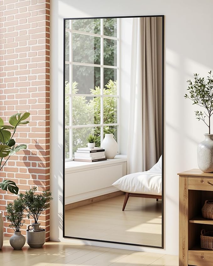 Suidia Full Length Mirror, 71"x28" Floor Standing Mirror Freestanding, Full Body Mirrors with Stand for Bedroom, Hanging Mounted for Living Room Cloakroom, Black, Rectangular Style