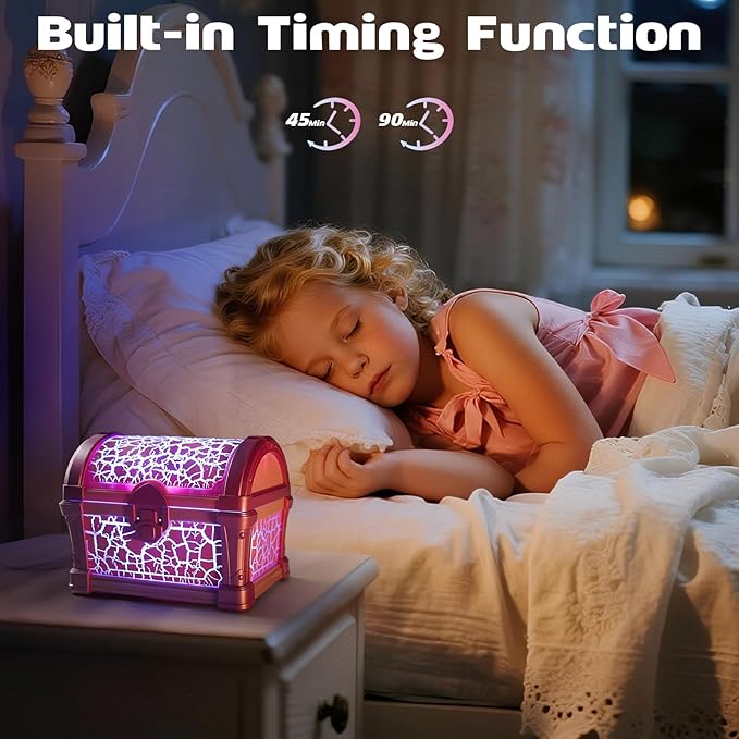 Treasure Chest Galaxy Projector with Bluetooth Speaker for Kids Room Decor, Nebula Aurora Galaxy Night Light Projector Ceiling Projection Nightlight with 8 White Noises, Timing for Bedroom, Kids Room