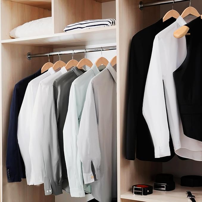 Solid Wood Suit Hangers, 6 Pack, Coat Hangers with Non Slip Trouser Bar, 360° Swivel Hook, Heavy Duty Wide Hangers for Suit, Coat, Jacket, Trousers, Pants,17.3" W x 9" H, Natura AWY0406N