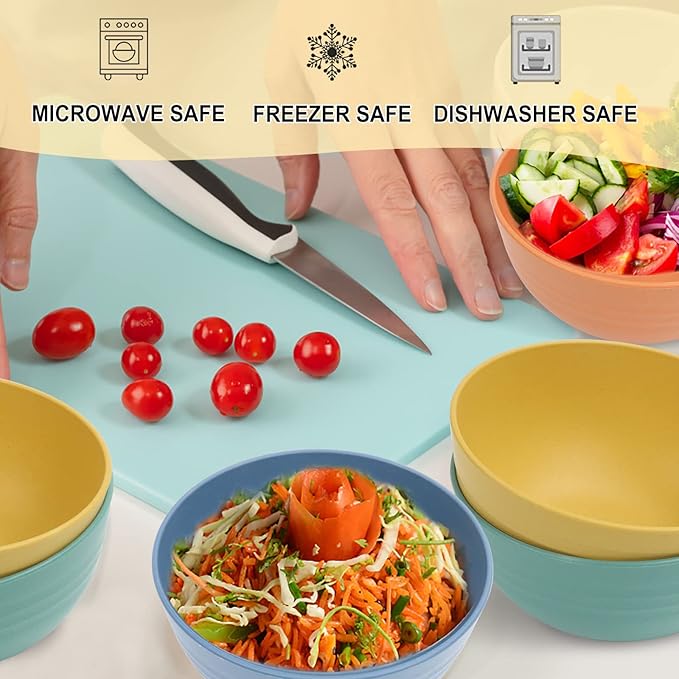 Wheat Straw Bowl Sets,8 PCS Unbreakable Cereal Bowl 26 OZ,Microwave and Dishwasher Safe Bowls,Bowl Sets for Camping and Picnic BPA Free Colorful Salad Bowls for Serving Soup,Oatmeal and Fruit Etcβ¦