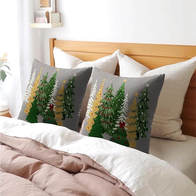 Kawani Christmas Gray Decorative Pillow Covers 20x20 Inch Set of 2 - Tree Outdoor Throw Pillow Covers for Winter Xmas Holiday - Cushion Covers for Home Couch Decor