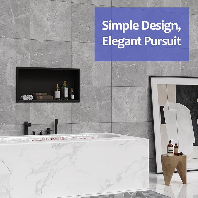 Shower Niche, 24" X 12"(Inner Size 22.6"X11") No Tile Needed Bathroom Niche for Shower Wall, Black Stainless Steel Shower Niche Insert for Bathroom, Recessed Wall Niche Shelf