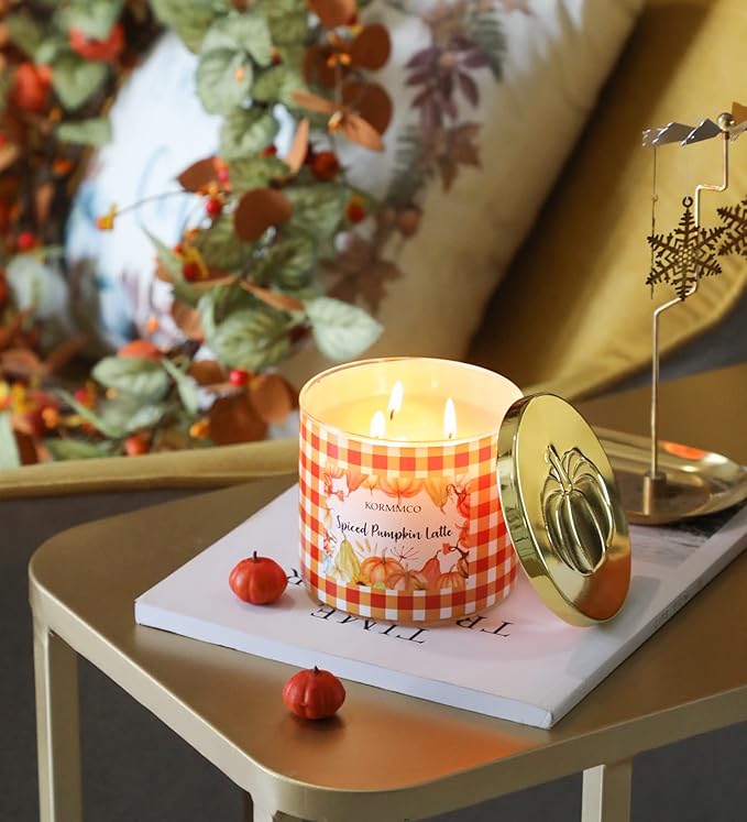 Spiced Pumpkin Latte Candle, Fall Scented Candle, Large 3 Wicks Candle, 14 oz