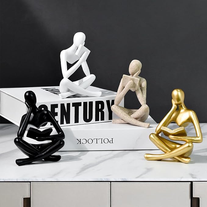 Gold Reading Women Statue, Thinker Sculptures, Abstract Art Ornament, Modern Aesthetic Figurine Decoration, Suitable for Home Living Room Bedroom Office Shelf Table Desk Bookshelf Decor (Black Left)