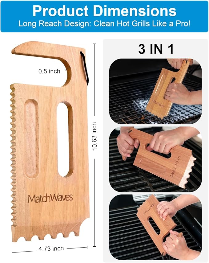 Wooden Grill Scraper, Grill Grate Cleaner for Traeger Grills - Safe Bristle-Free Grill Cleaning Tool