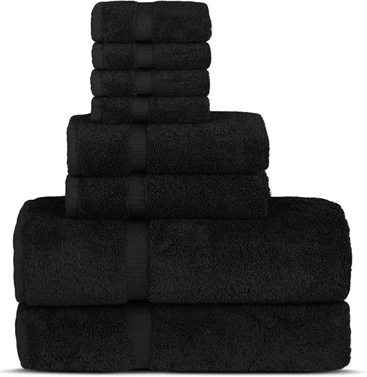 Chakir Turkish Linens Premium Cotton Absorbent Turkish Towels (8-Piece Towel Set, Black)