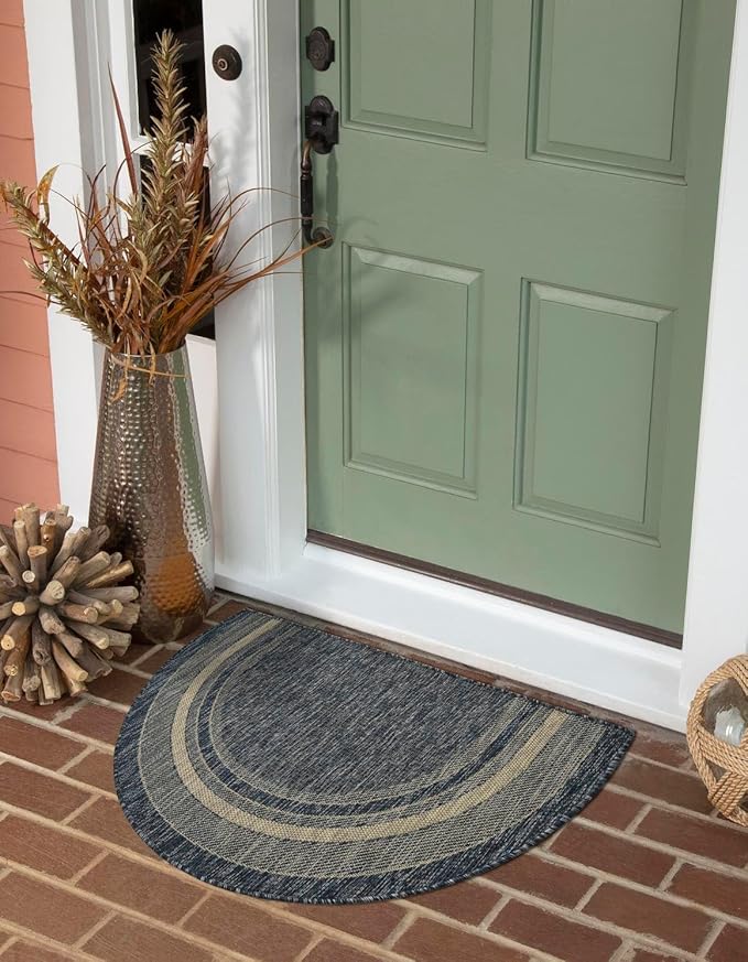 Unique Loom Outdoor Border Collection Area Rug - Soft Border (2' 7" x 4' 1" Hearth Blue/Ivory)