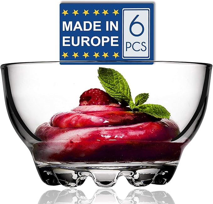 Volarium Glass Bowls Set for Kitchen Prep, Dessert, Snack, Fruit, or Nuts - 9.5 Ounce Capacity Dip Bowls, Set of 6, Premium Quality Clear