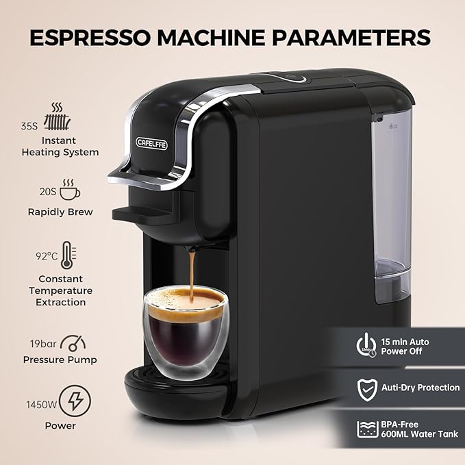 MK-603 Mini Multi Pod Coffee Maker with 9 oz Portable Coffe Cup, Hot/Cold Single Serve Espresso Machine, 4-in-1 Brewer Compatible with K Cup,Nes Original/DG Capsule and Ground,Black