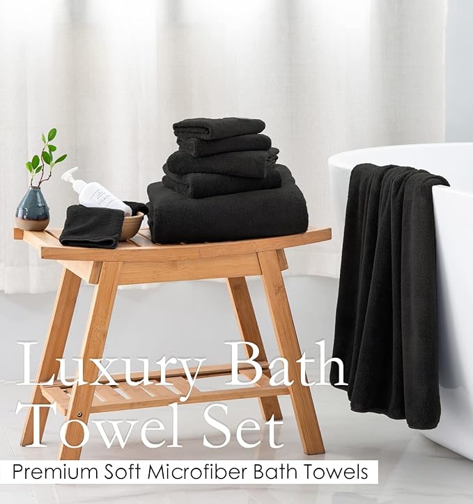 MINCHI 4 Piece Oversize Bath Towels Set, Ultra Soft Absorbent Bathroom Towel for Home and Hotel Shower Towel Oversized Bath Sheet, 35x70 Large Bath Towels 600 GSM, Black