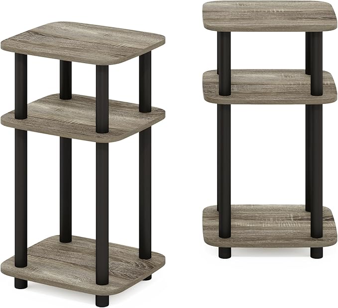 Furinno Just 3-Tier Turn-N-Tube Curve End Table, Side Table, 2-Pack, French Oak/Black