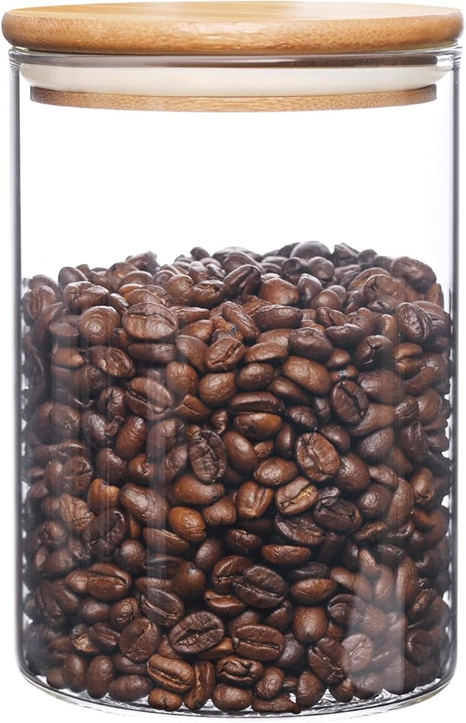 umieo Glass Food Storage Containers with Bamboo Lids Large Glass Food Storage Jars for Coffee Bar Tea Sugar (Clear Glass)