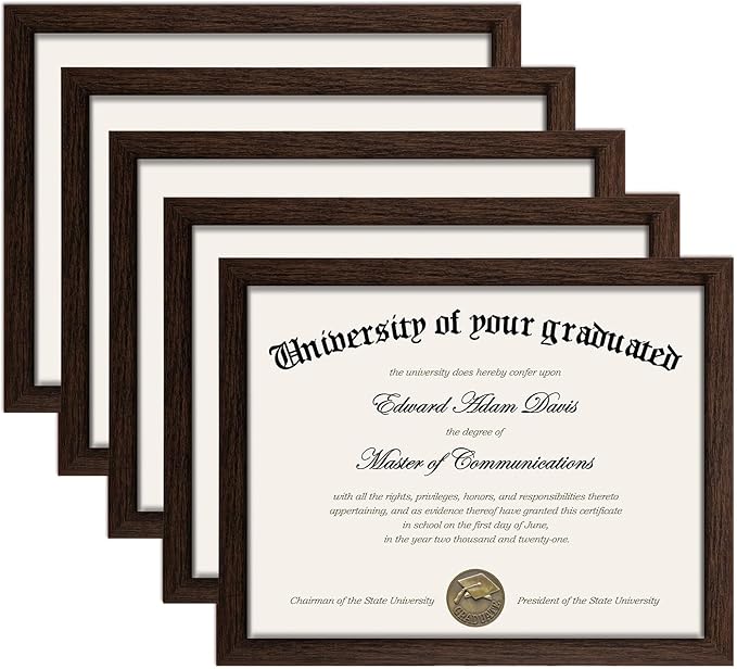 upsimples Certificate Frame with High Definition Glass, 8.5 by 11 Picture Diploma Document Frames for Wall and Tabletop, Brown 5 Pack